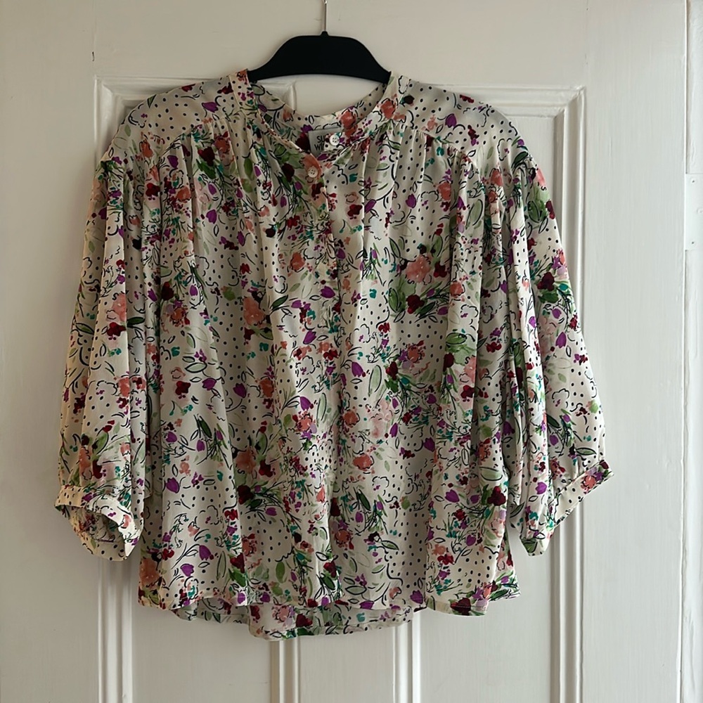 Suzie Winkle Paris Silk Balloon Sleeve Blouse Size 34